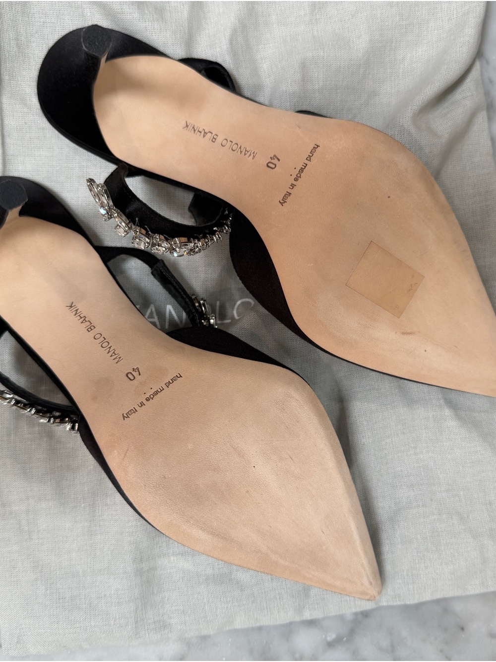 NEW Manolo Blahnik Black Crystal-Embellished Pointed Toe Slingback Pumps - Picture 3 of 6